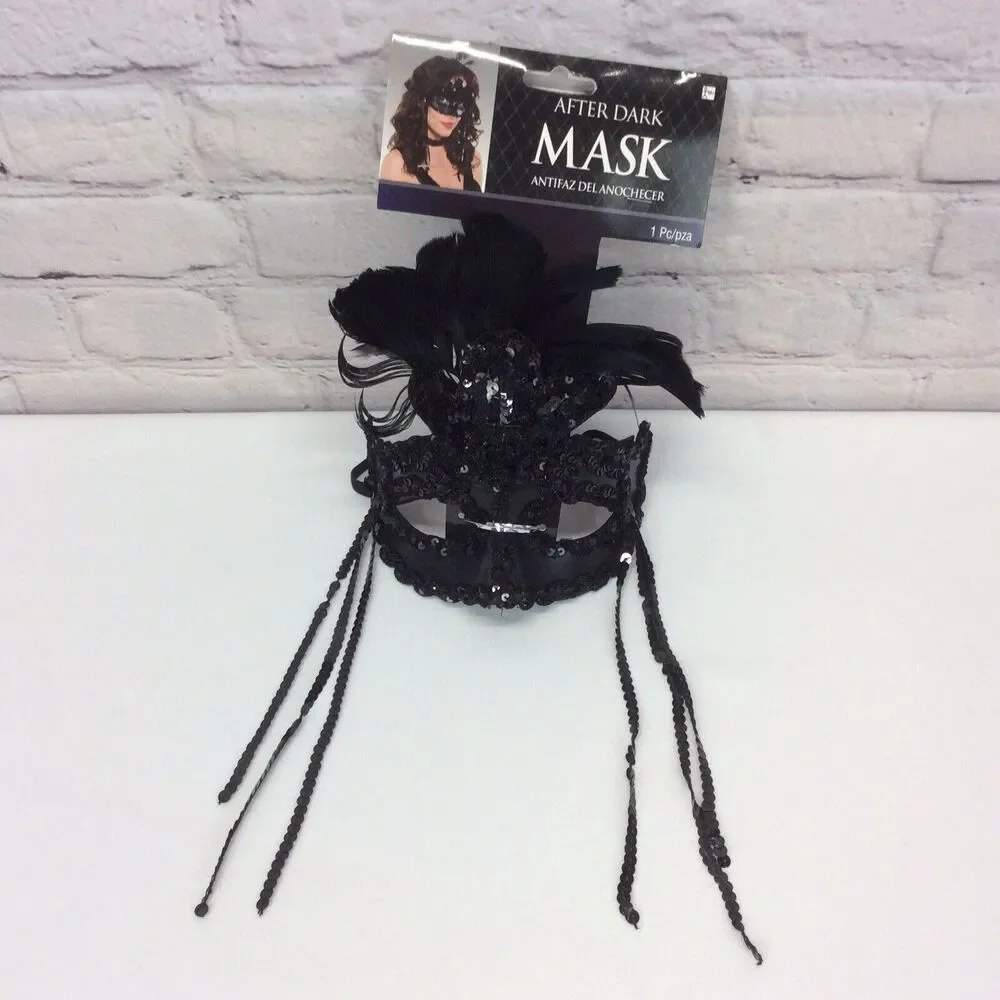 Masquerade Mardi Gras Costume Mask Black Sequins Dark Academia Cosplay Halloween